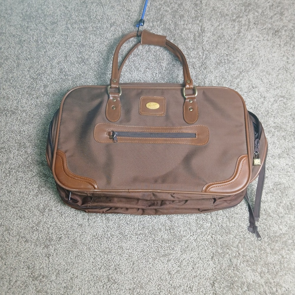 Vintage Ricardo Beverly Hills Luggage Brown Canvas and Leather TrimTravel Bag